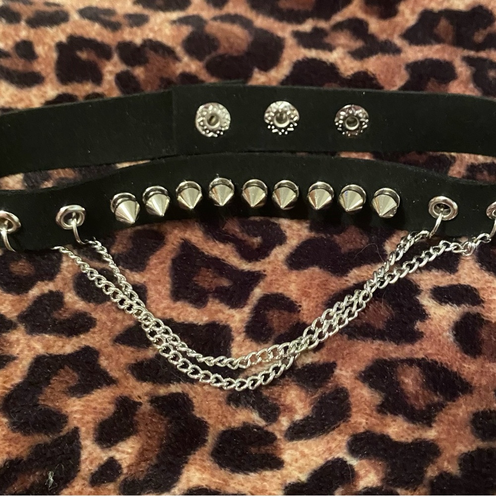 Black Spiked Choker with Silver Chains